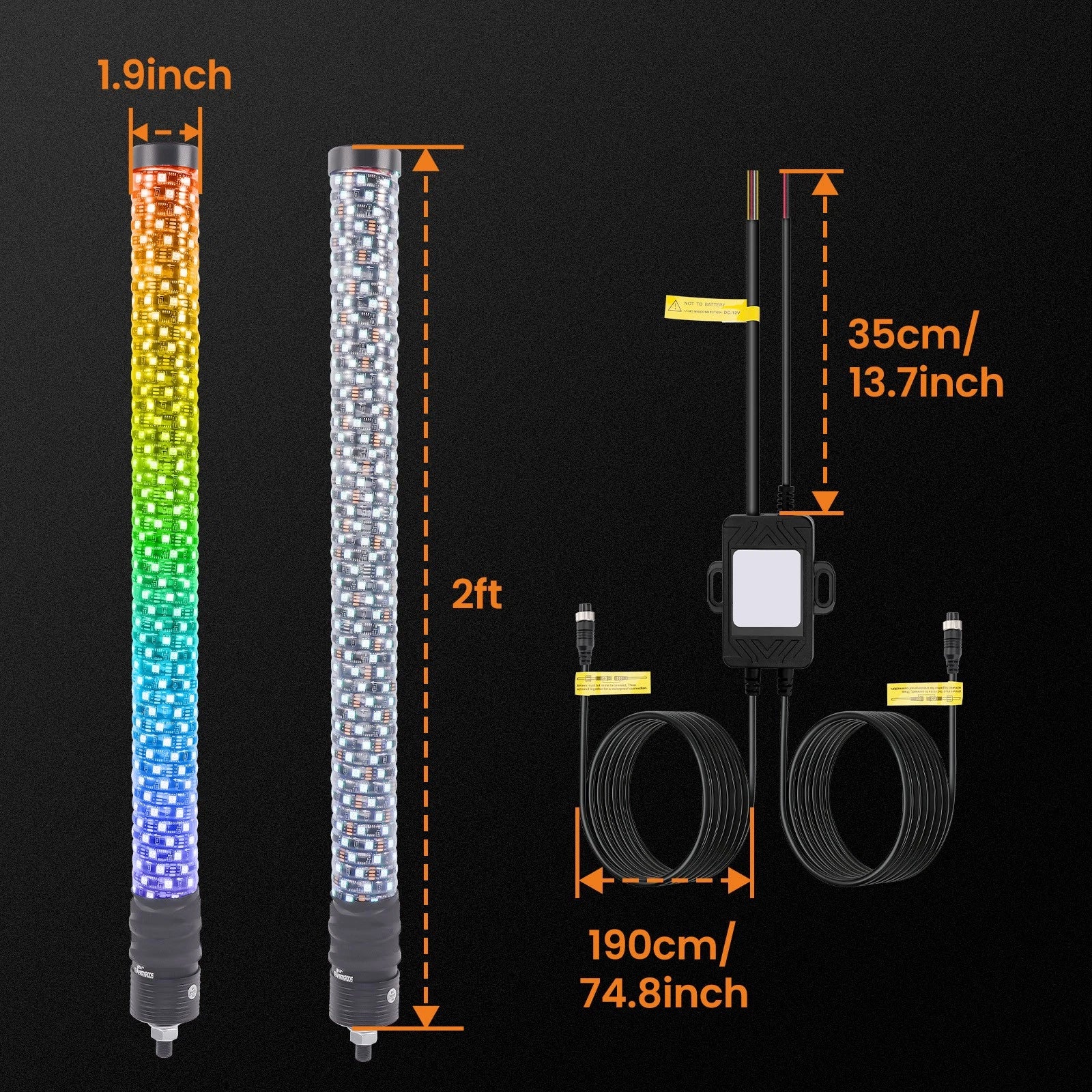 2ft RGB LED Spiral Whip Light Antenna with Flag for Polaris RZR