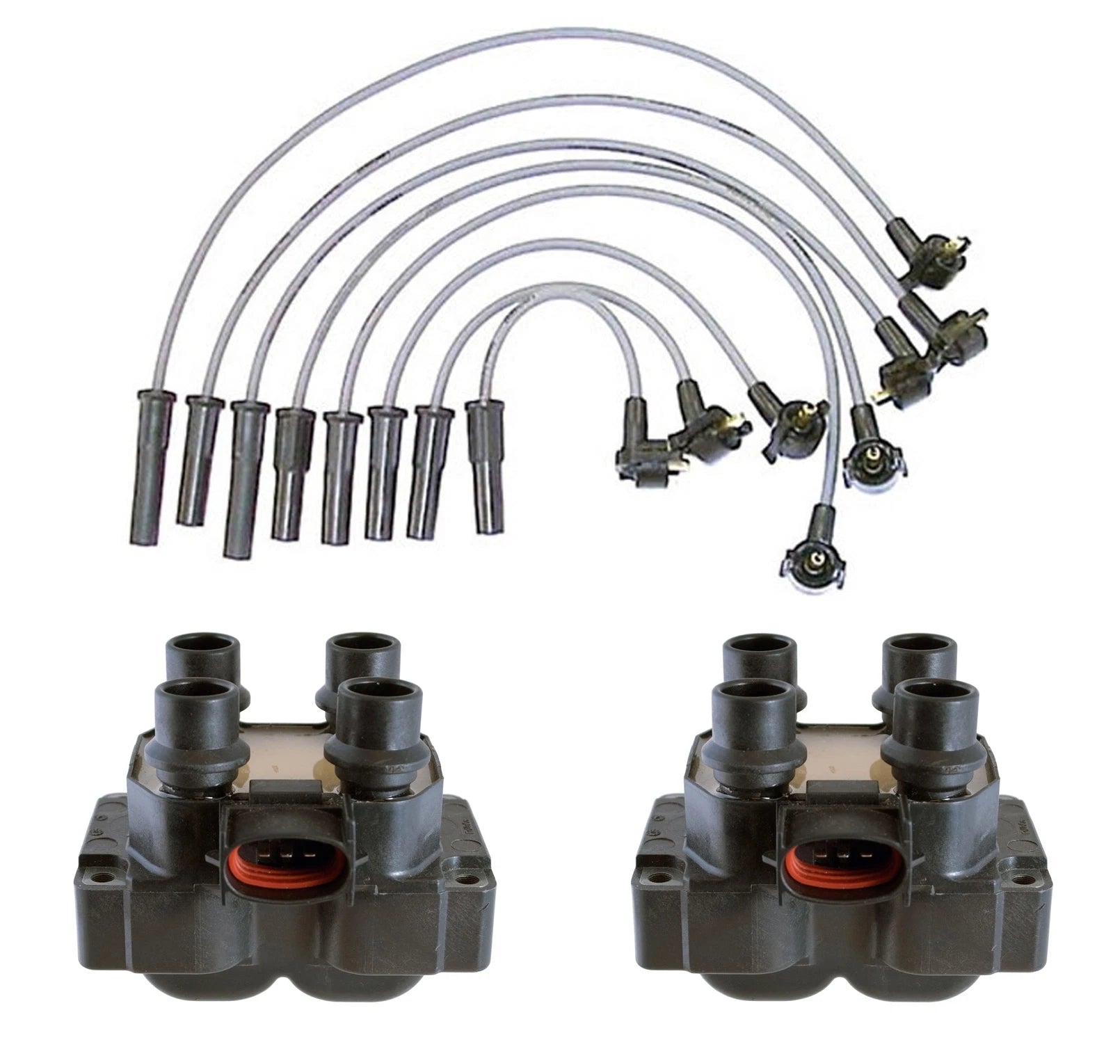 2X Ignition Coils & Spark Plug Wire Set 8mm for Ford Mazda 2.3L L4