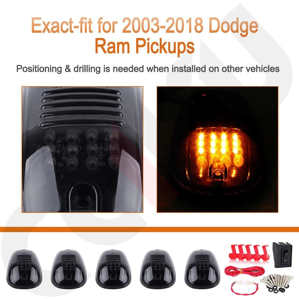 Set of 5 LED Roof Cab Marker Lights for Dodge Ram 4500 3500 (2003–2018)