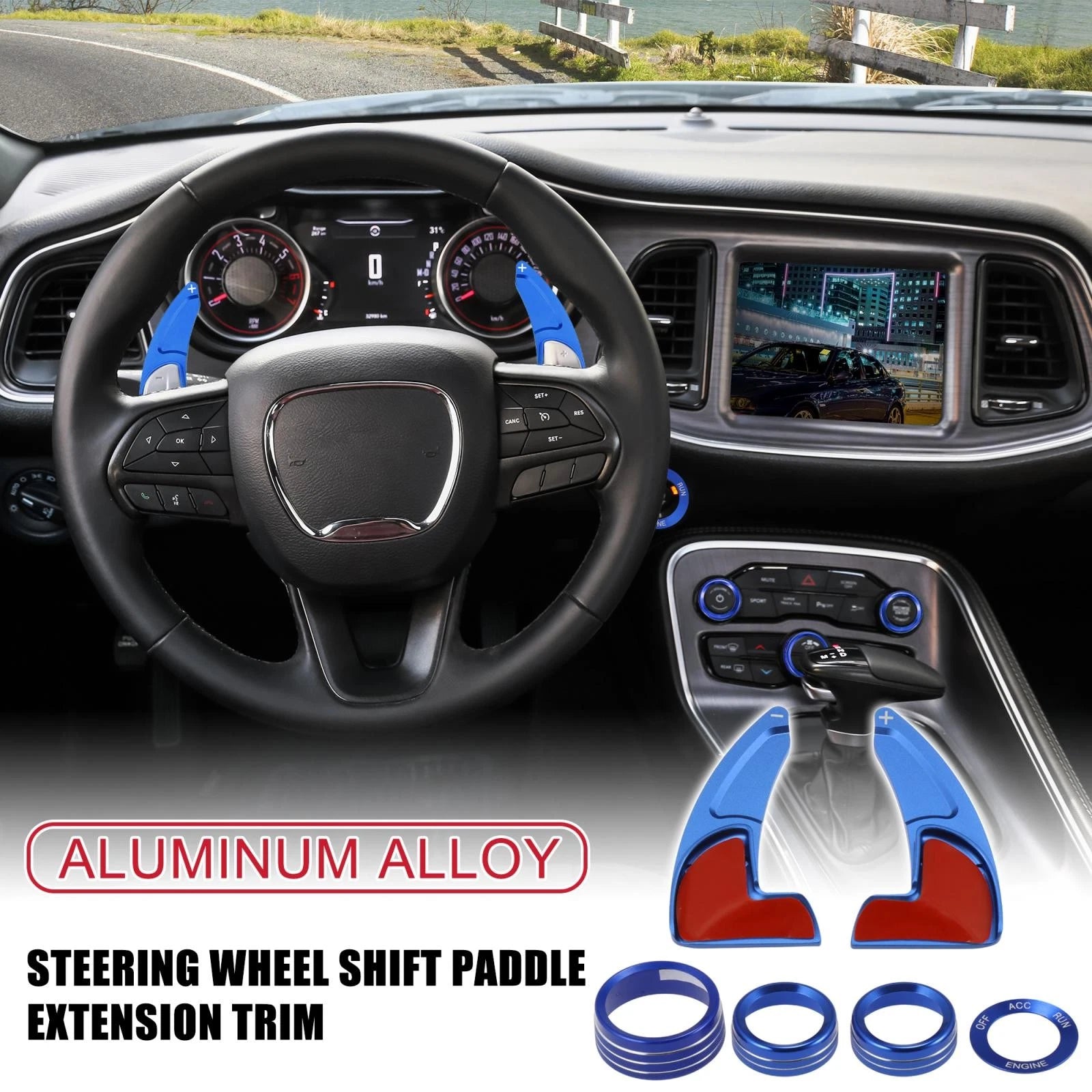 Set of 2 Steering Wheel Shift Paddle Extensions for Dodge Charger Challenger (2015–2023) - Blue