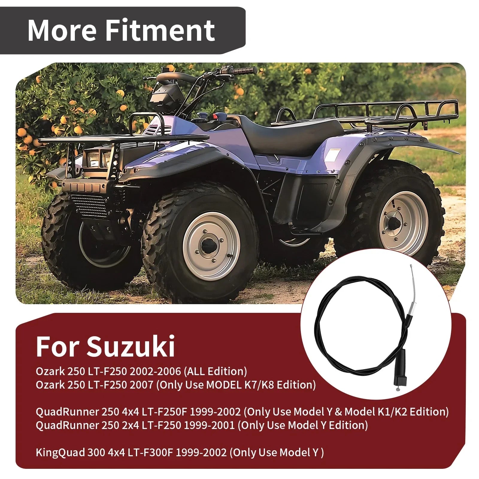 Throttle Cable 2x4 for Suzuki Ozark 250 LT-F250 (2002–2007)