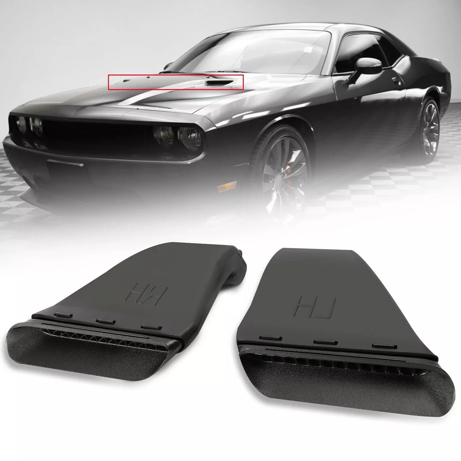 Hood Vent Scoop for Dodge Challenger (2008–2014) - Black, RH/LH Side