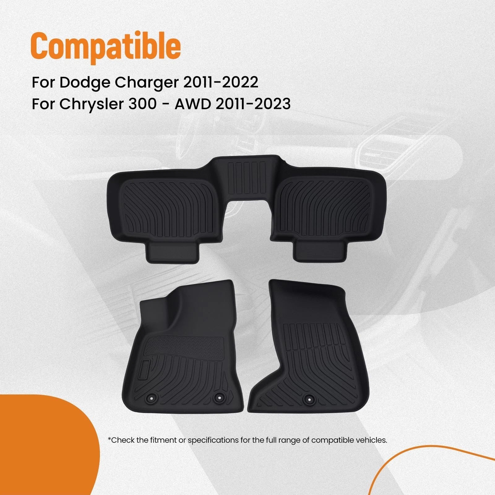 All Weather Floor Mat Set for Dodge Charger Chrysler 300 (2011–2023) TPE