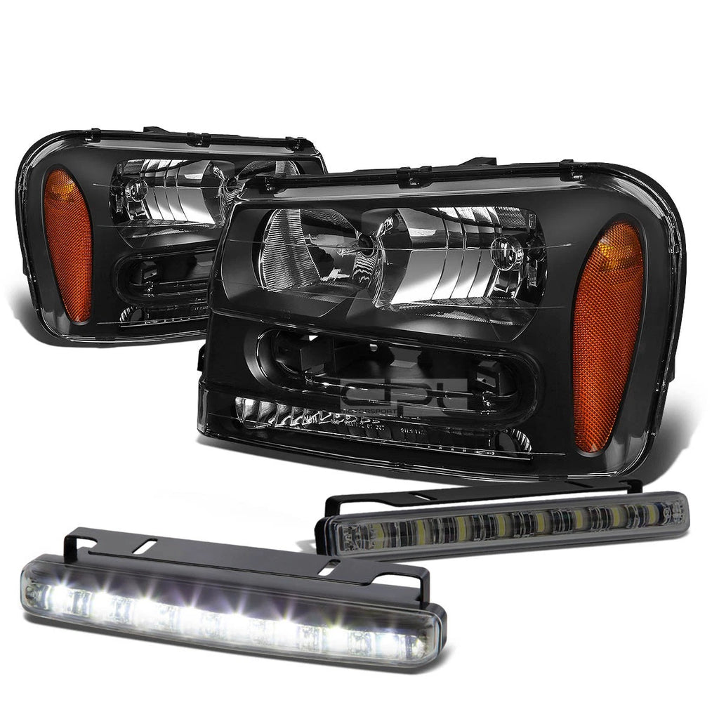 Black Housing Headlight & Smoked LED Fog Light Kit for Trail Blazer (2002–2009)