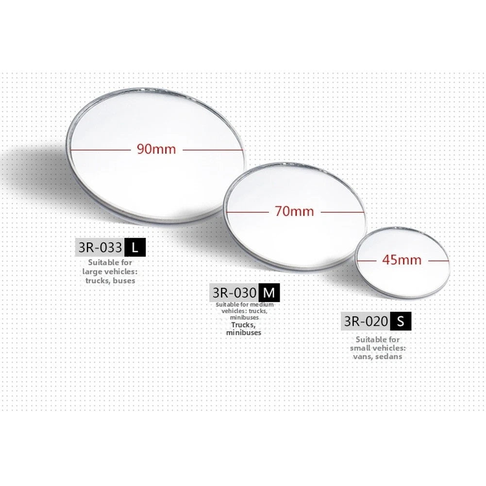 Wide Angle Convex Blind Spot Mirror for Trucks Buses Vans (3 Sizes)