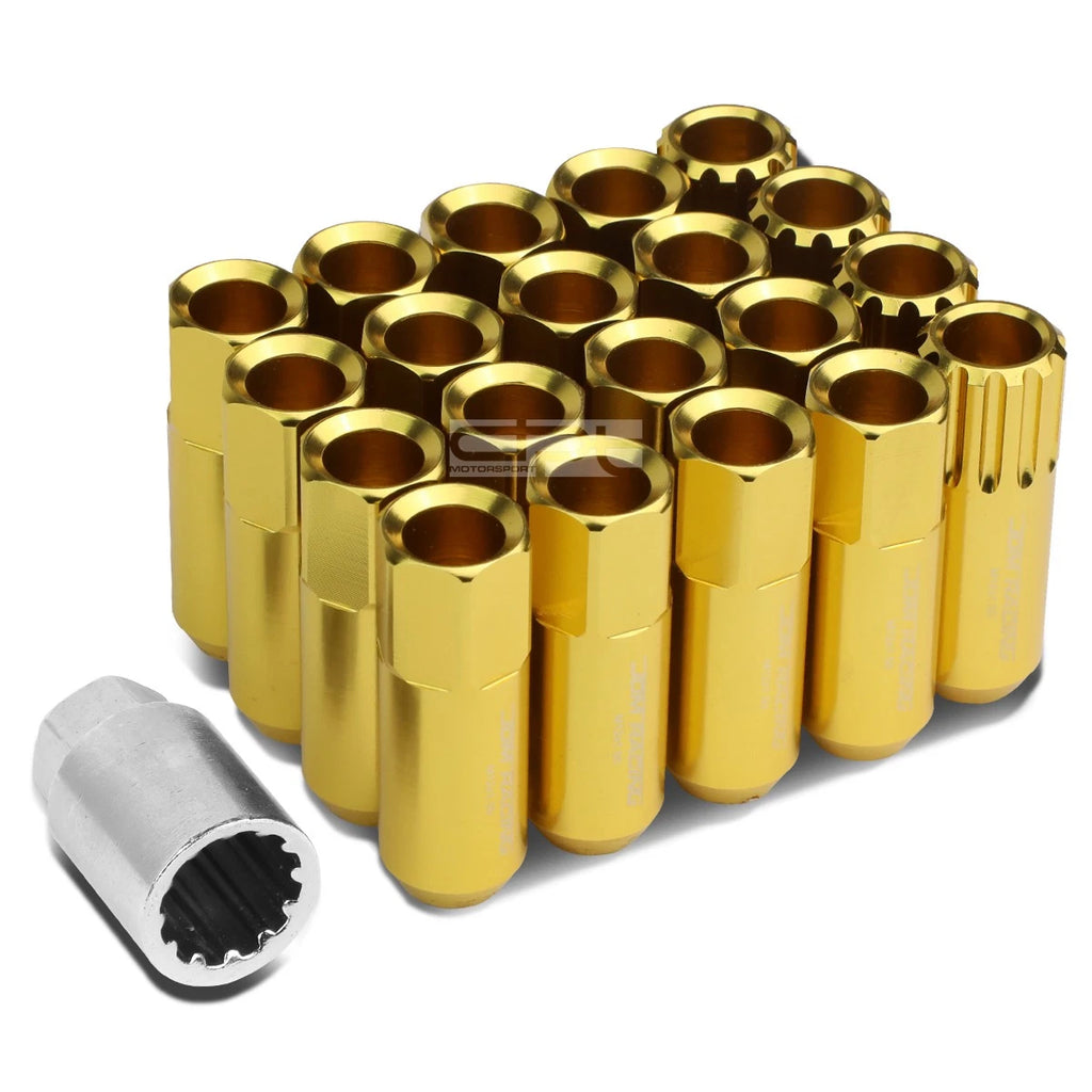 Set of 16 Open-End Aluminum Gold Lug Nuts + 4 Lock Nuts + Adapter M12x1.5