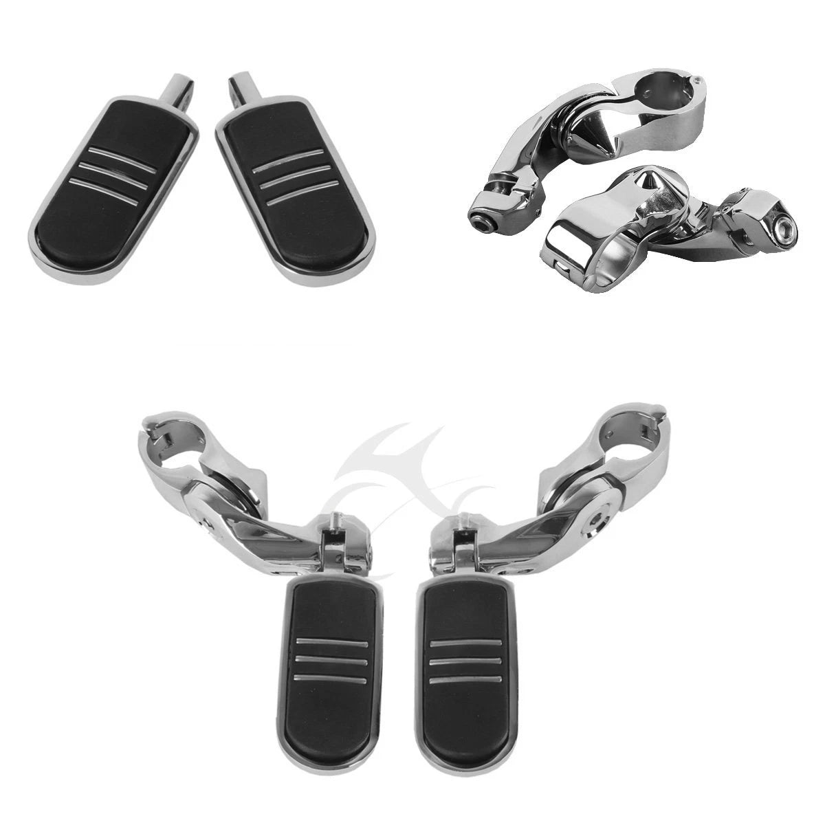 Chrome 1.25" Highway Short Angled Foot Pegs for Harley