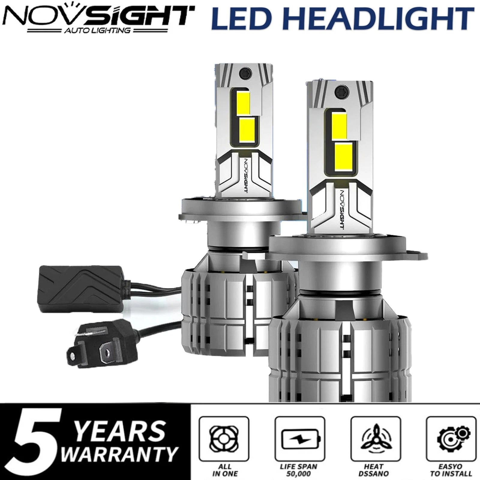 H4 LED Headlight Bulbs Kit for NOVSIGHT (6500K, 40000LM)
