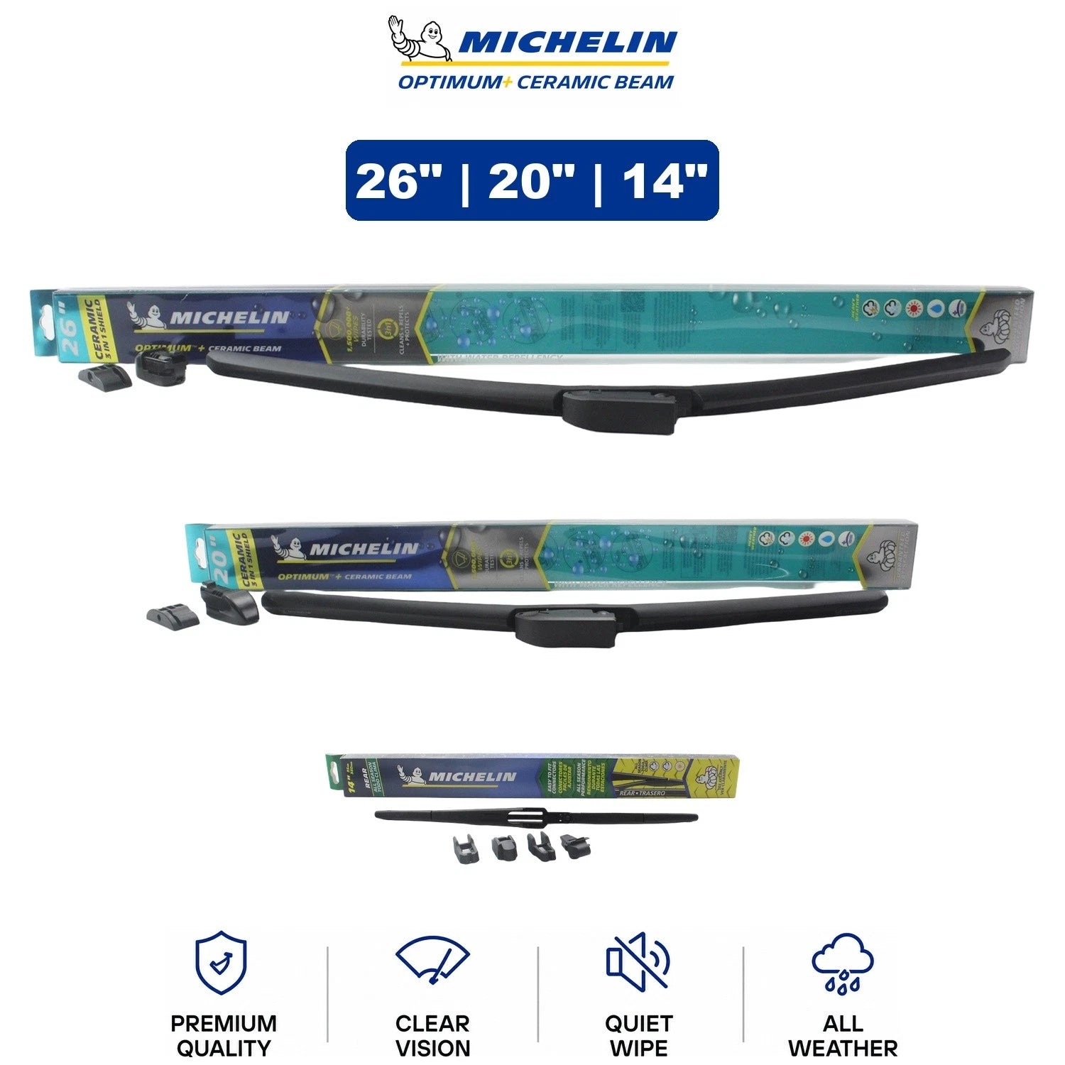 Set of 3 Michelin Optimum+ Ceramic Beam Wiper Blades for Hornet (2023–2024)