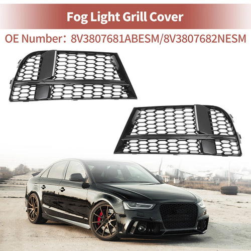 1 Pair Front Fog Light Grill for Audi A3 (2017–2020) No. 8V3807681ABESM Honeycomb