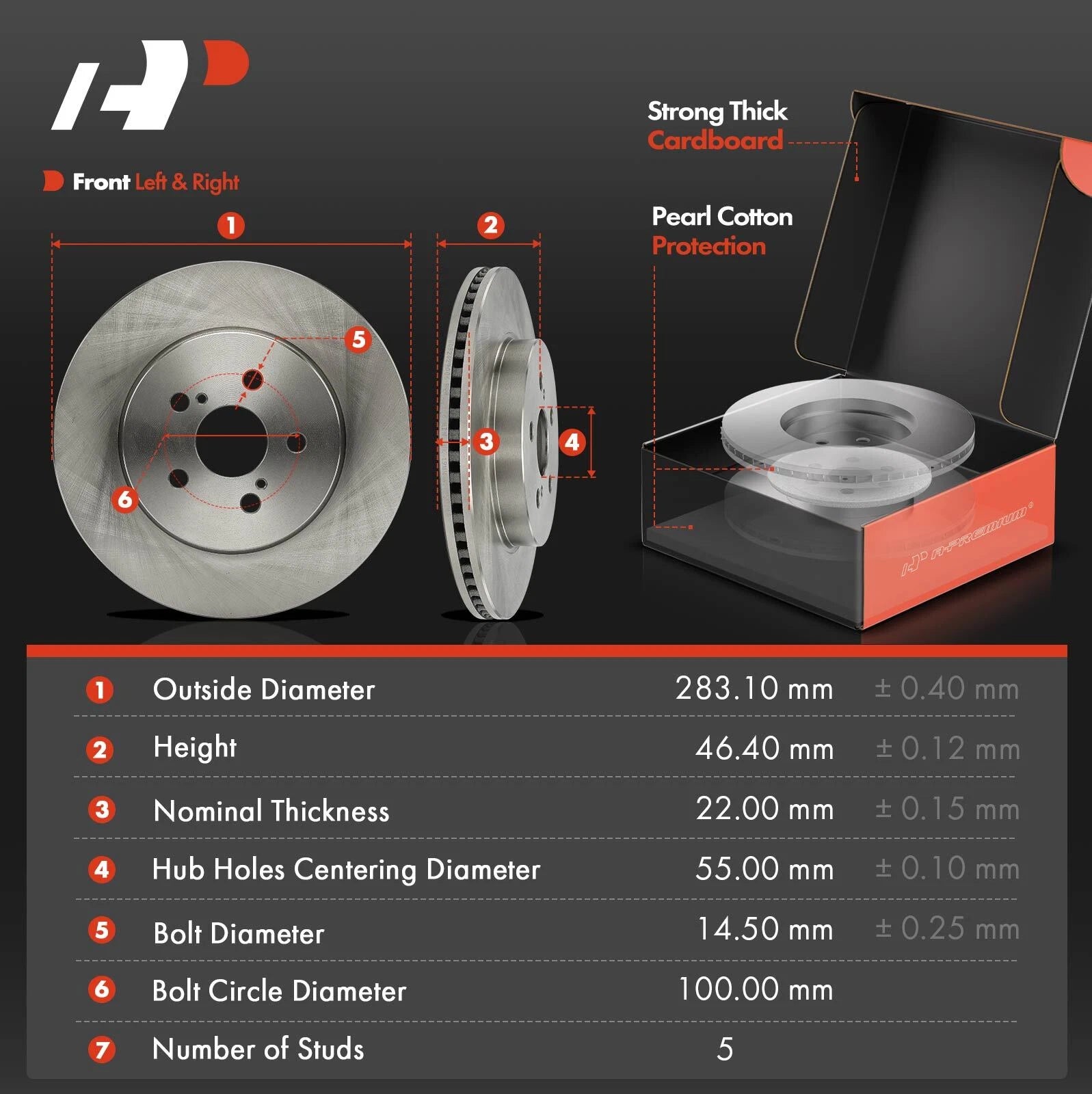 Front Disc Brake Rotors and Ceramic Pads for Toyota Corolla (2019–2022)
