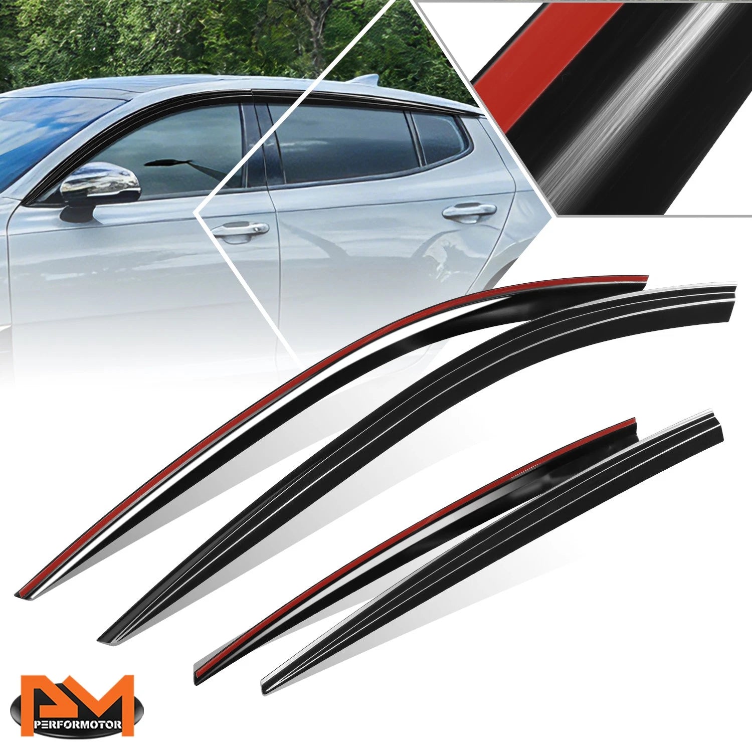 Set of 4 Tap-On Side Window Visors for Kia Stinger (2017–2023)