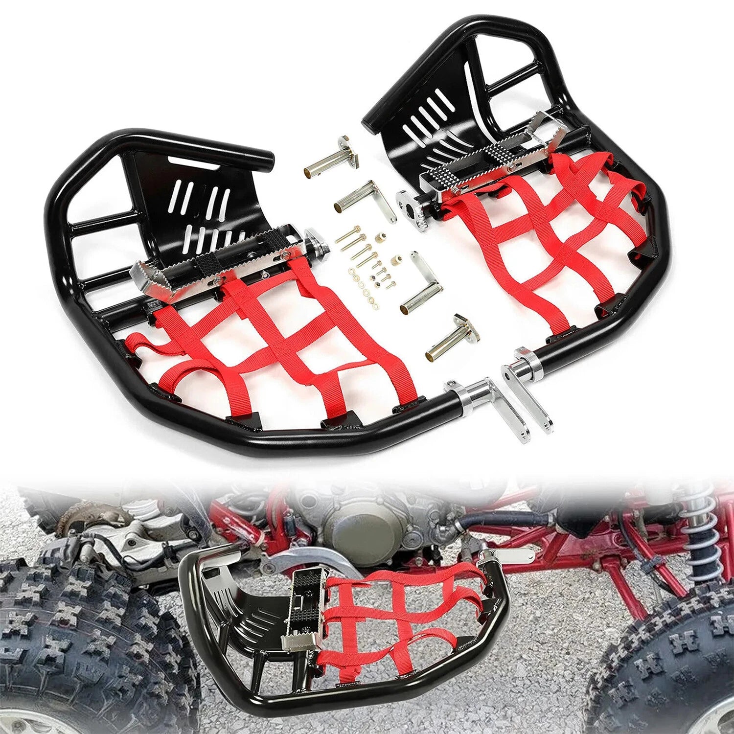 Nerf Bars for Honda TRX 400EX 400X (2000–2009) - Black with Red Nets