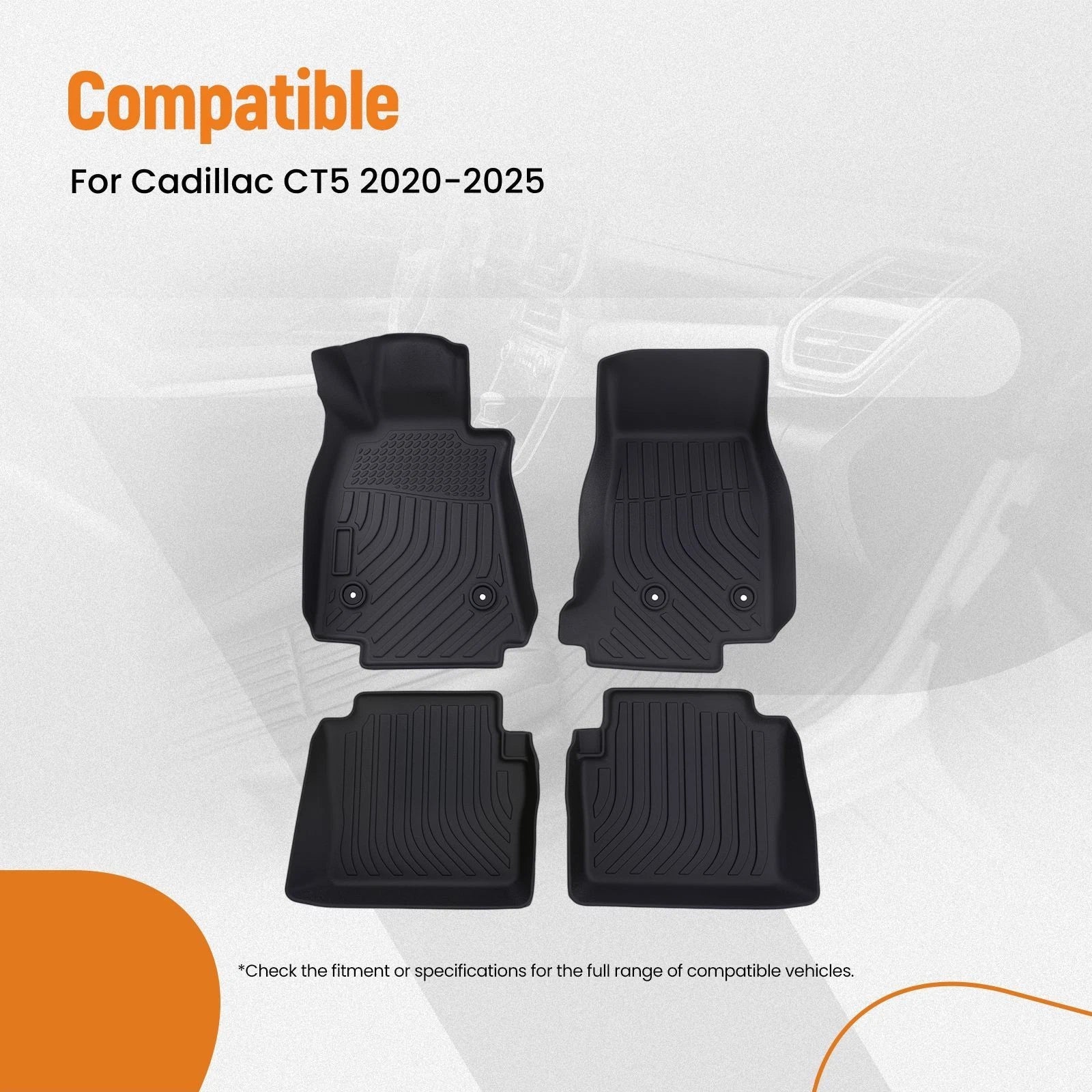 Waterproof All Weather Floor Mat for Cadillac CT5 (2020–2025) TPE Black