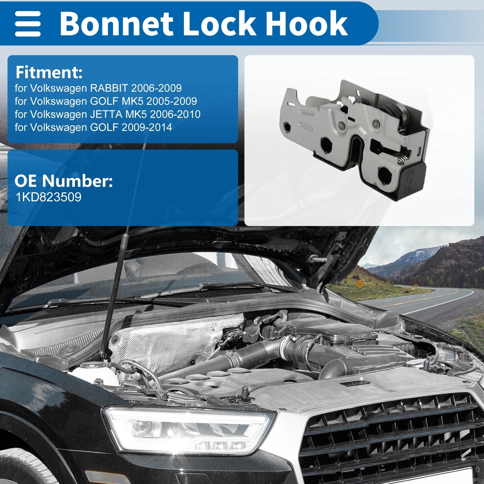 Hood Latch Assembly for Volkswagen Rabbit (2006–2009) No. 1KD823509