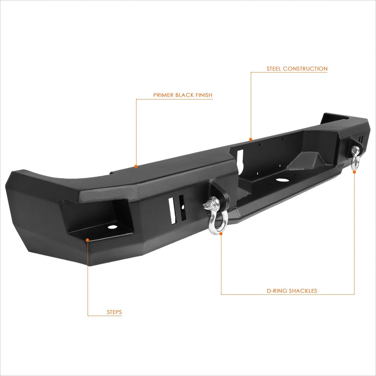 Dual D-Rings Steel Rear Step Bumper for Ram Truck Pickup (2009–2018)