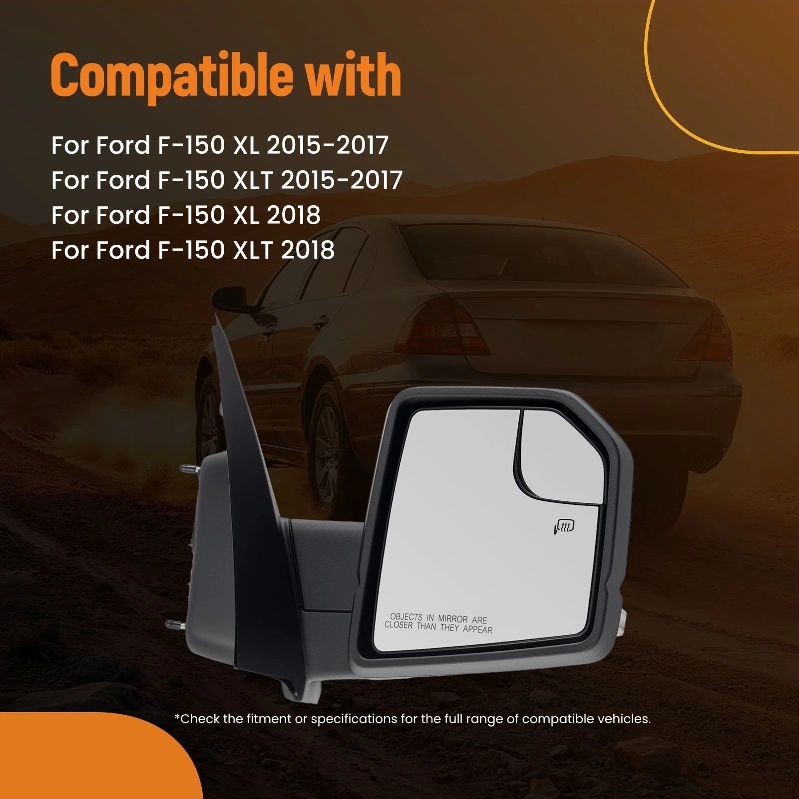 Heated Power Mirror Right for Ford F-150 XL (2015–2018) Signal Puddle Light