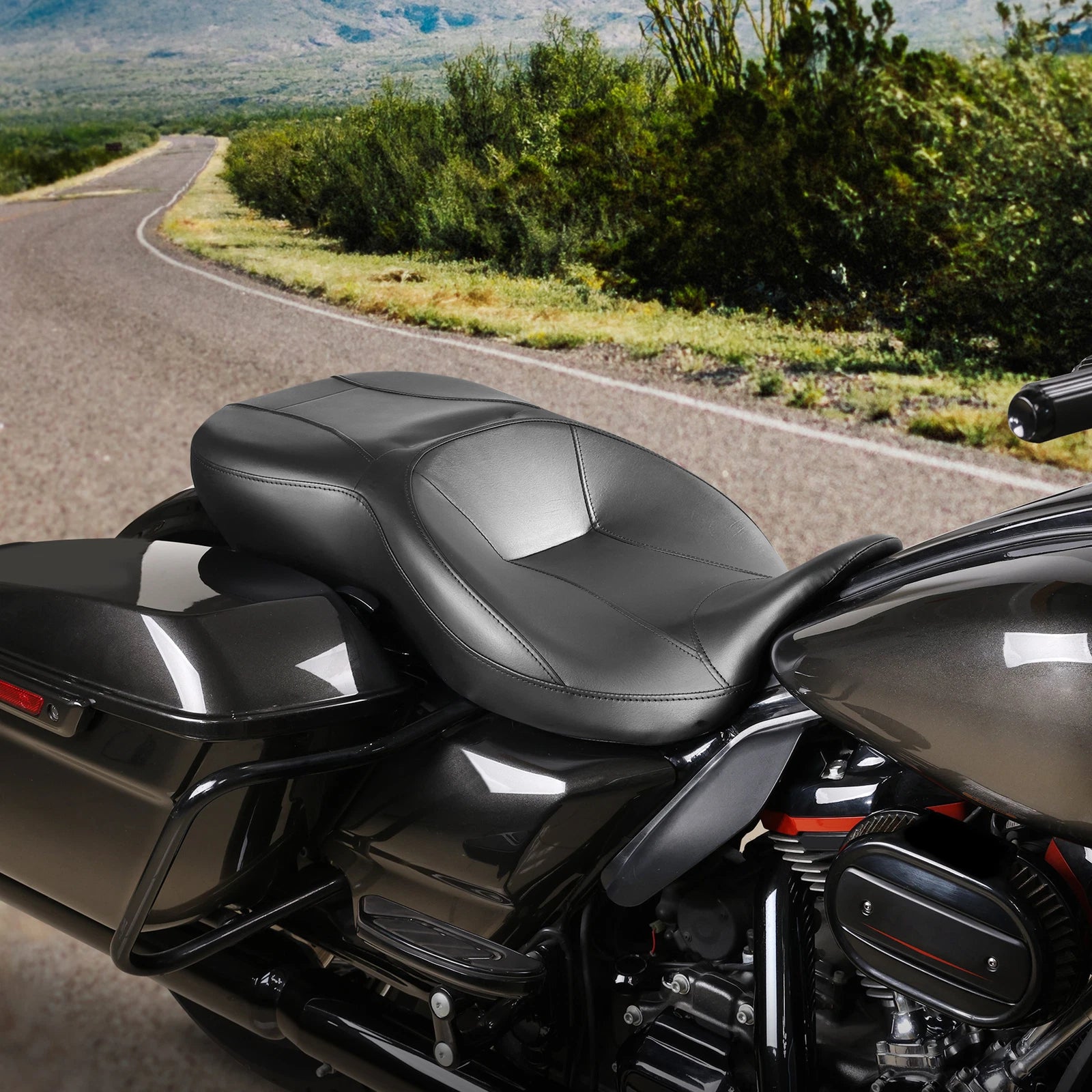 Black Rider & Passenger Seat for Harley Touring Street Glide (2009–2023)