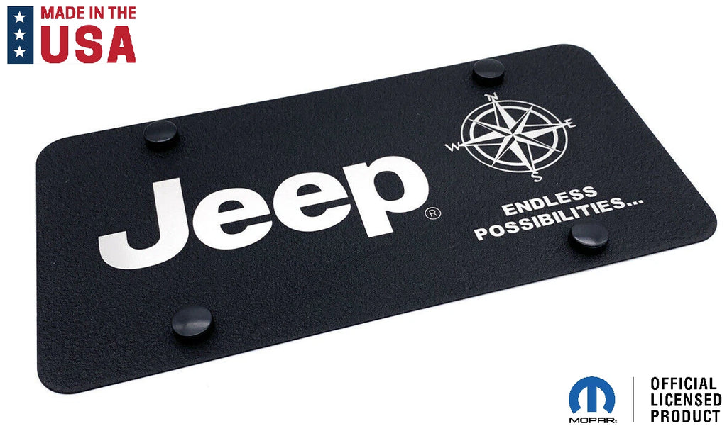 Black License Plate Cover with Jeep Script Logo for Jeep Wrangler (2011–2024)