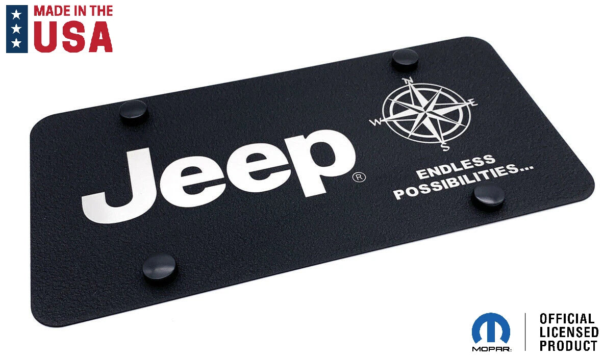 Black License Plate Cover with Jeep Script Logo for Jeep Wrangler (2011–2024)