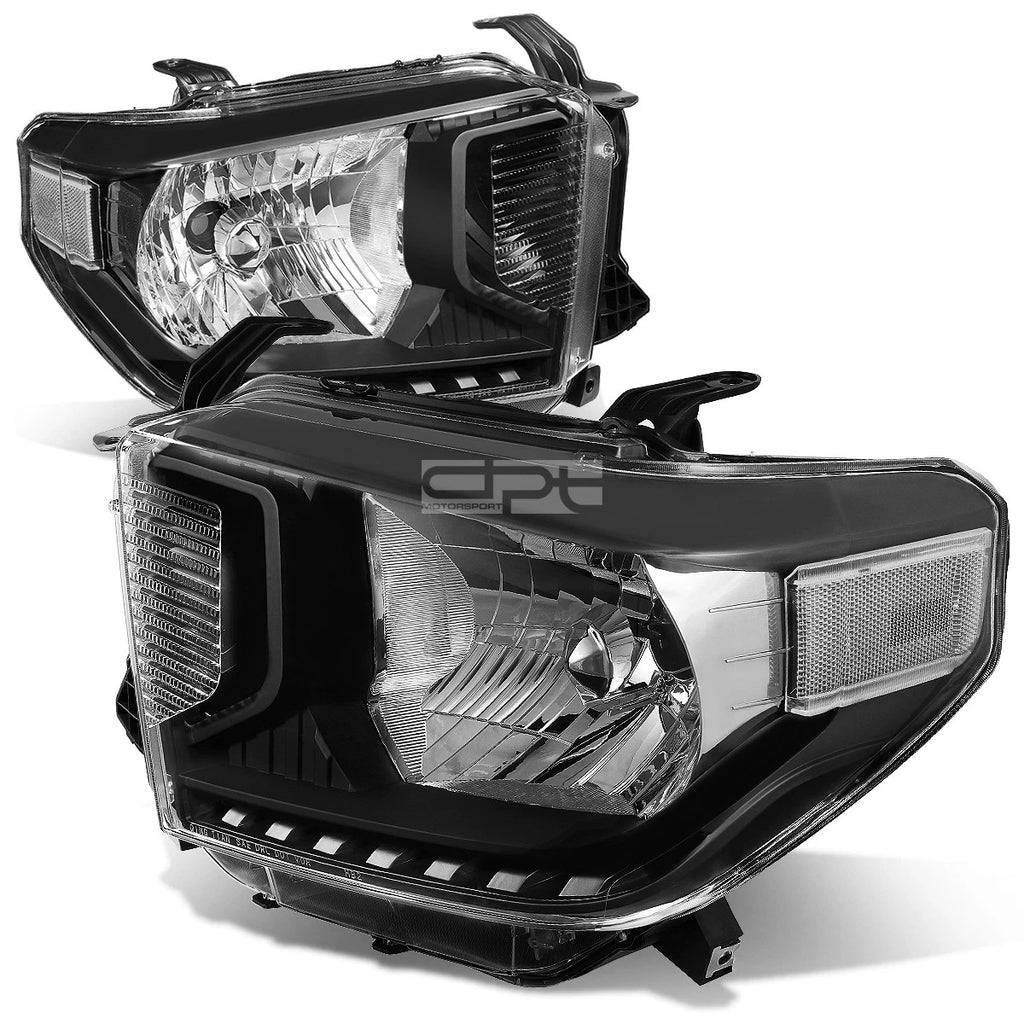 Pair of Black Housing Clear Corner Headlights for Toyota Tundra (2014–2021)
