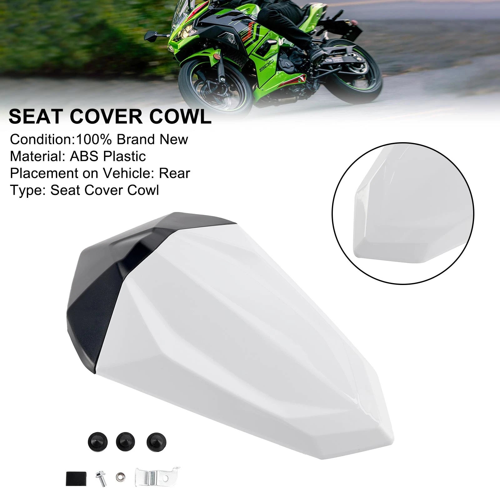 Tail Rear Seat Fairing Cowl for Kawasaki Ninja 500 EX500R Z500 (2024-2025) White