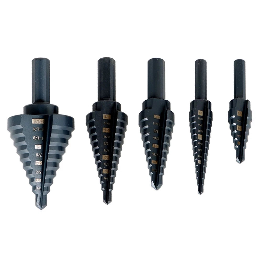 Set of 5 Step Drill Bits Black Oxide M2 1/8-1-3/8"