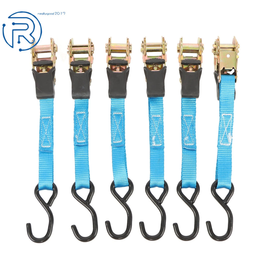 Set of 6 Heavy Duty 1" x 20' Ratchet Tie Down Straps with S Hook