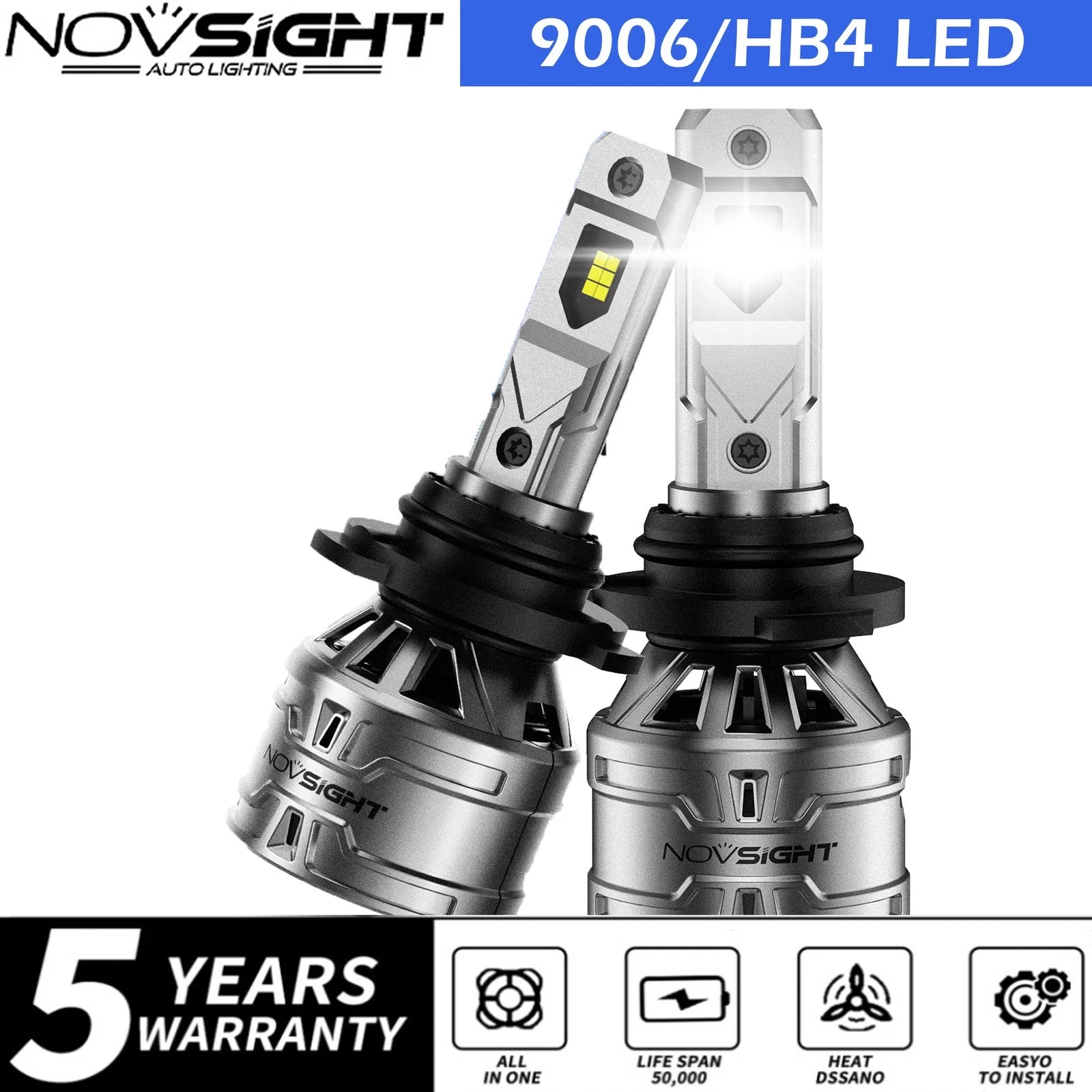 2X 9006 LED Headlight Bulb for NOVSIGHT (6500K)