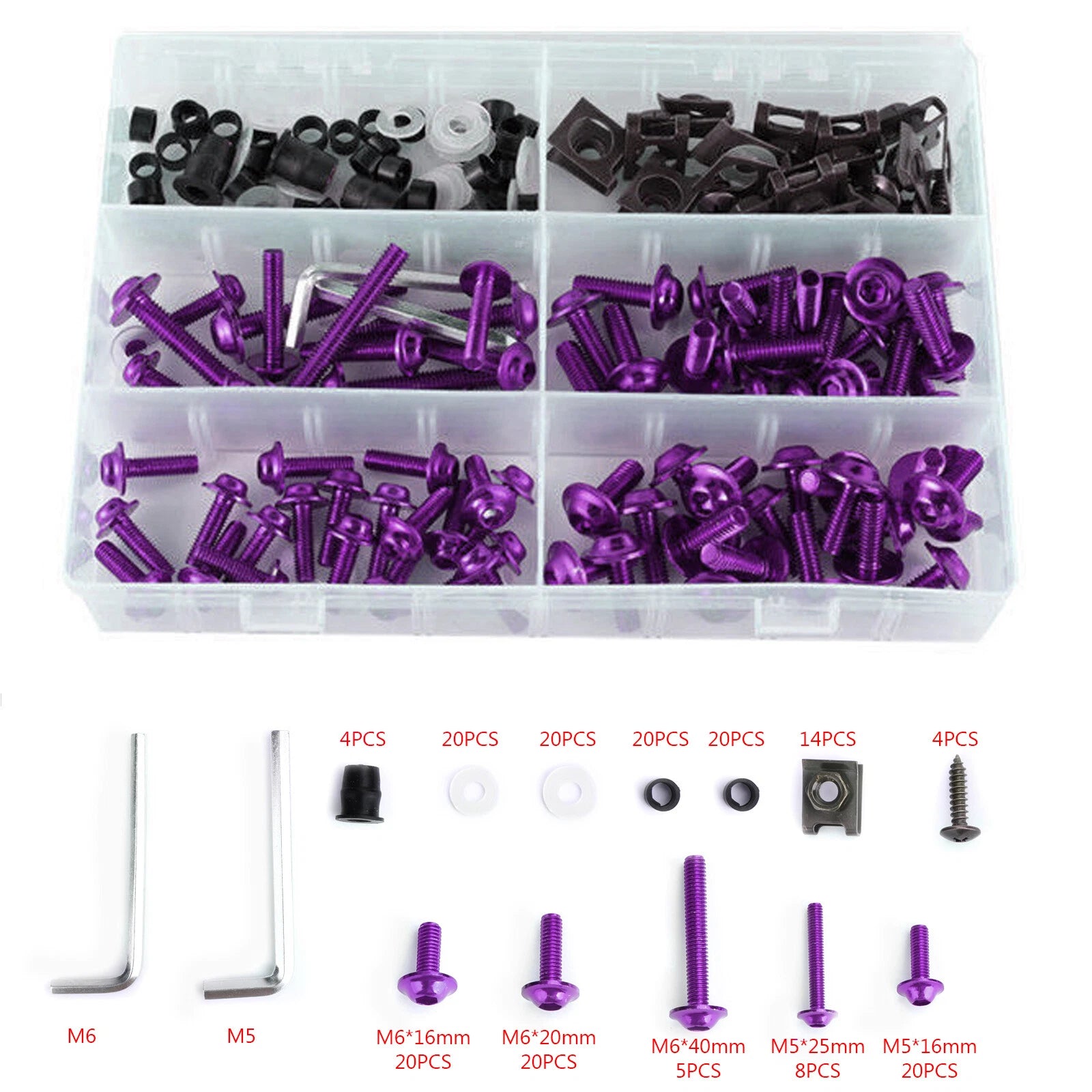 177PCS Fairing Bolts Kit for Motorcycle Sportbike (Universal) - Purple