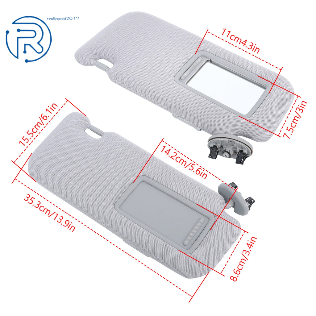 Set of 2 Sun Visors for Toyota Corolla (2009-2013) Gray Plastic