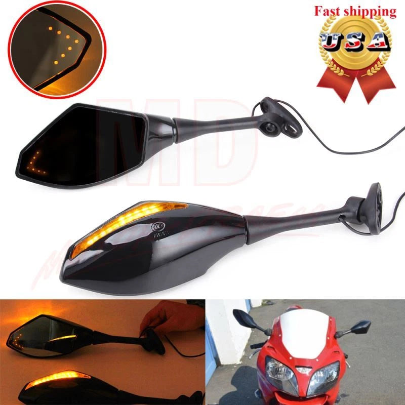 LED Integrated Turn Signal Mirror for Suzuki GSXR 600 750 1000 Honda CBR600 1000