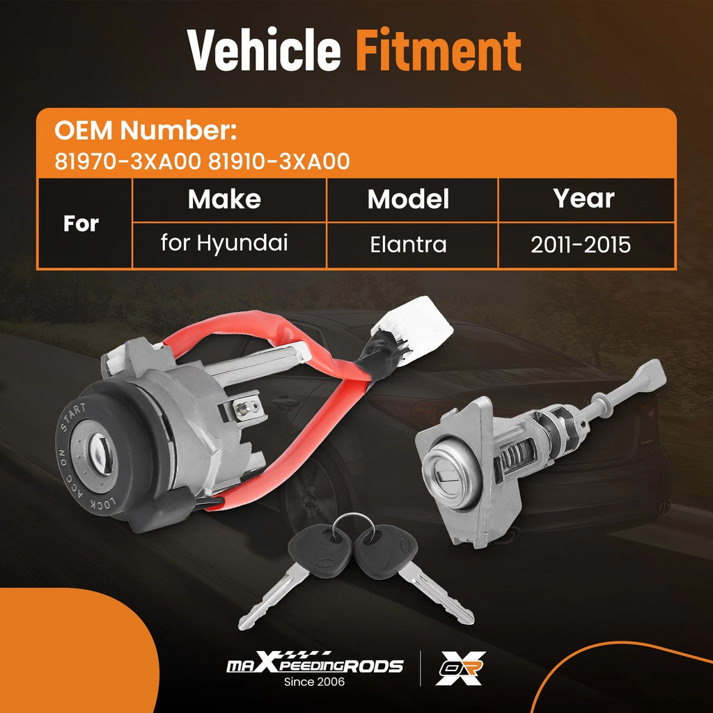 Ignition & Front Left Door Lock Cylinder Same Key for Hyundai Elantra (2011–2015)