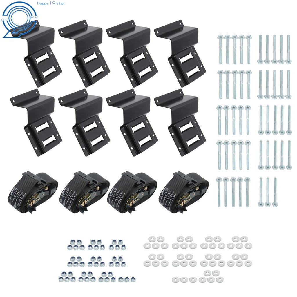 Set of 8 E Track Cargo Straps with 4 Wheel Chocks for Trailers