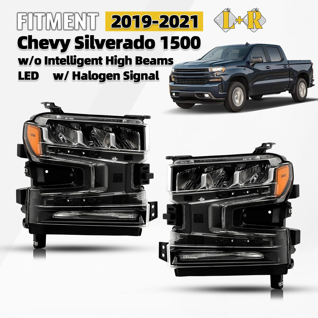 LED Headlight Set for Chevy Silverado 1500 (2019–2022) w/Halogen Signal