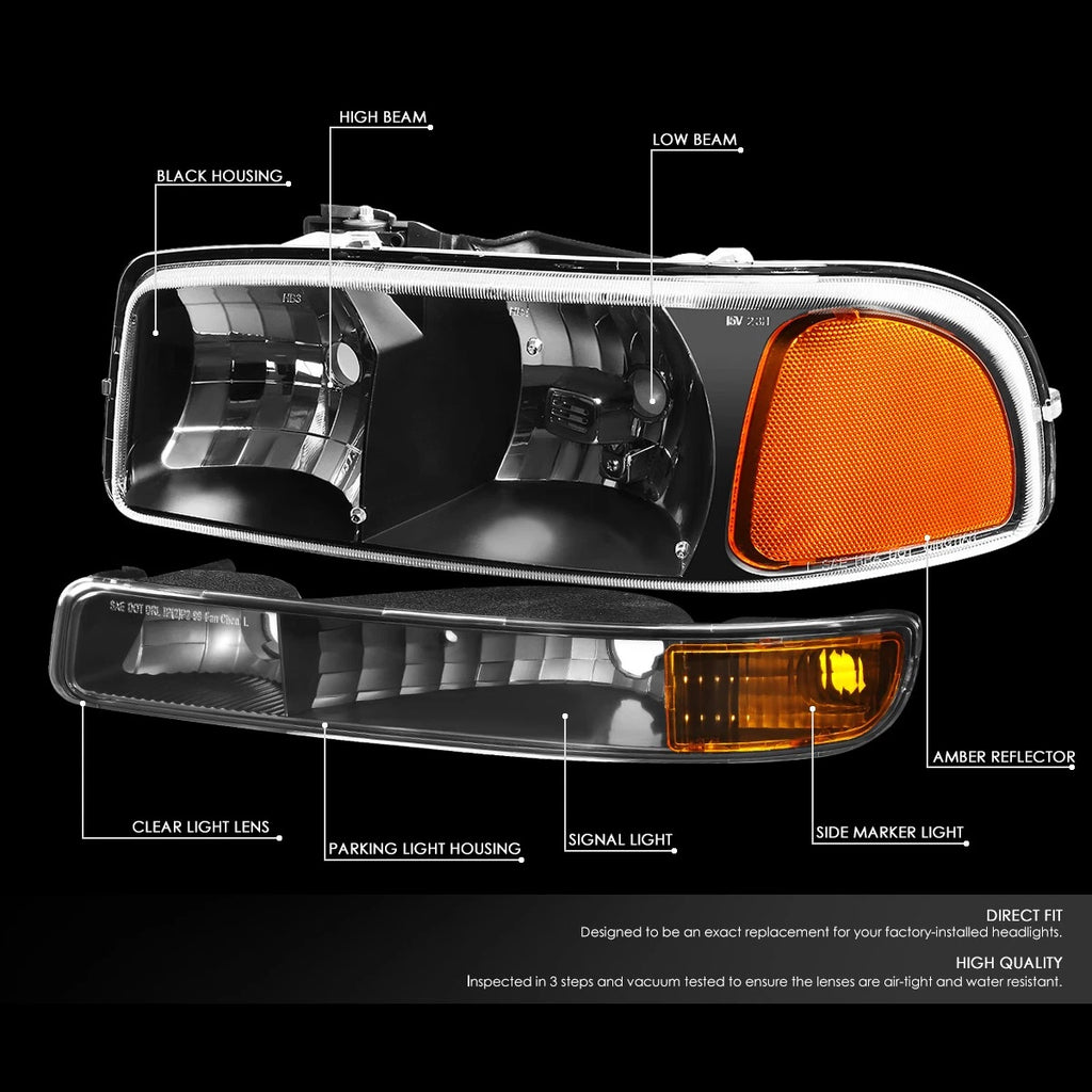 Black Housing Amber Corner Headlight Set for GMC Sierra/Yukon (1999–2007)