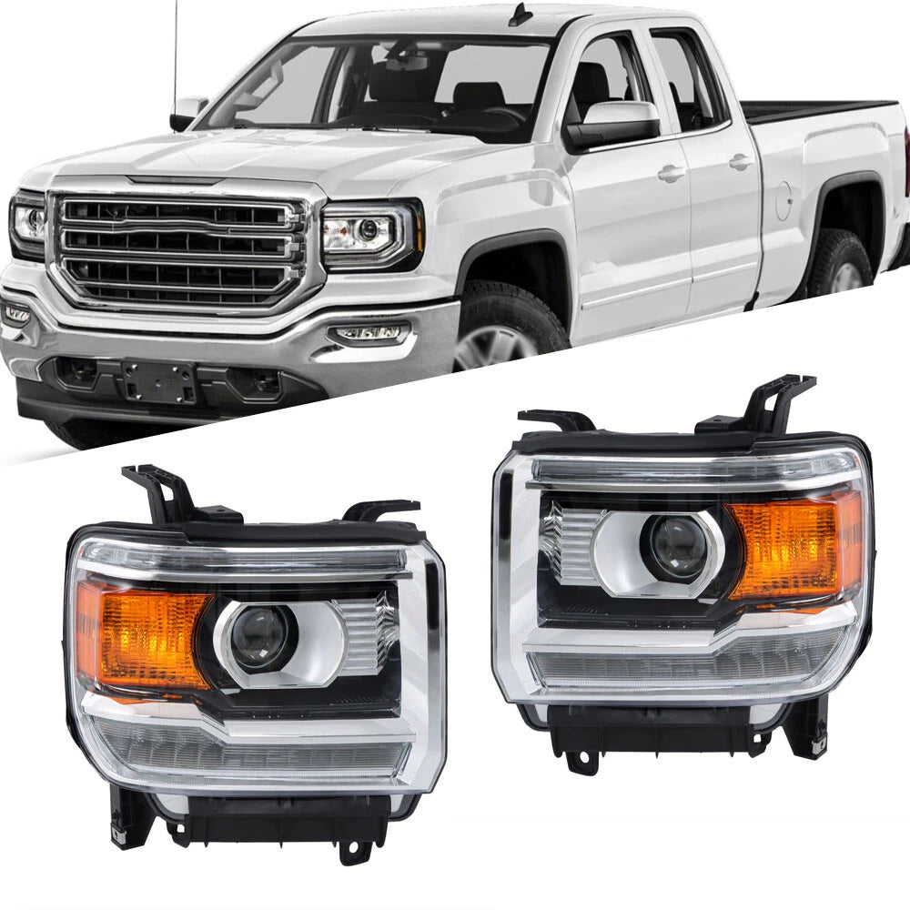 Pair of HID Projector Headlights with LED DRL for GMC Sierra 2500HD (2016–2019)