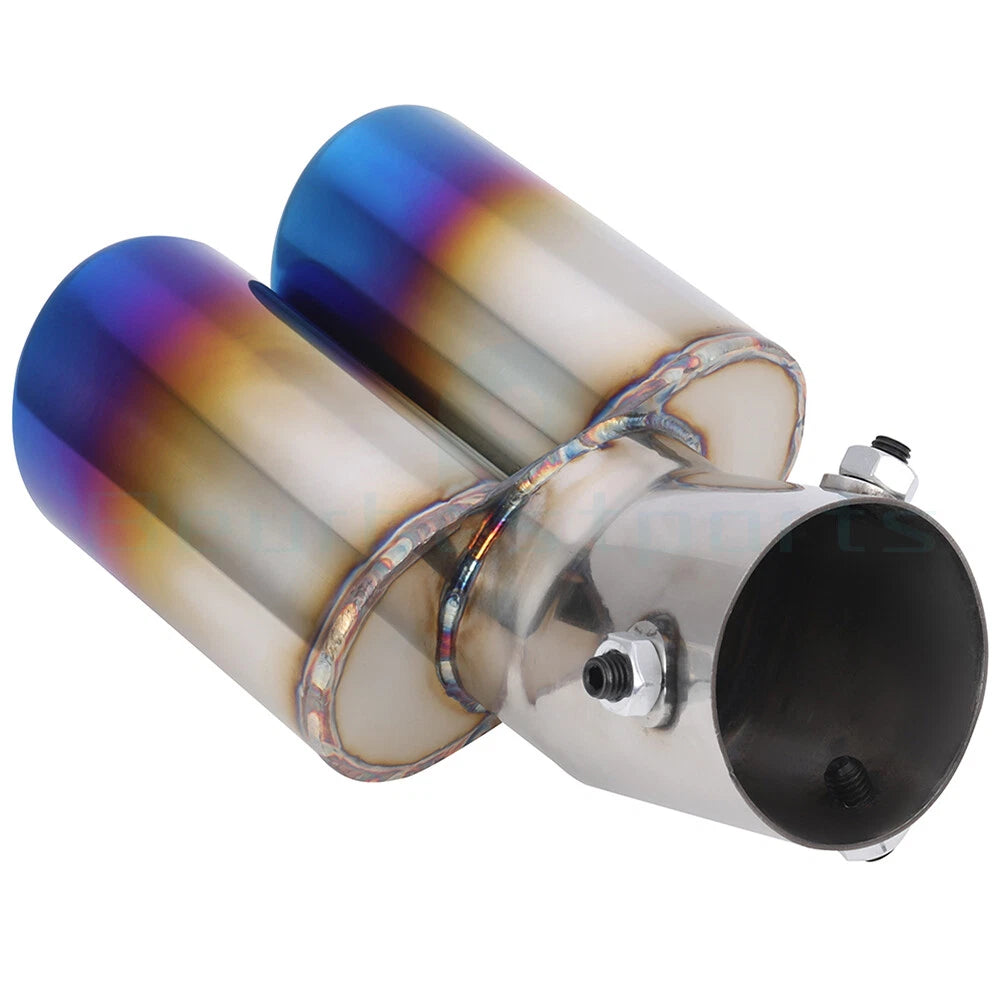 2.5" Stainless Steel Dual Exhaust Muffler Pipe Blue Tail Tip Universal