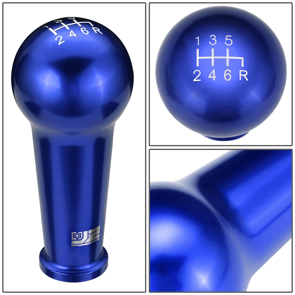 46mm 6-Speed Aluminum Blue Shift Knob w/ Adapters M8 M10 M12 for Universal