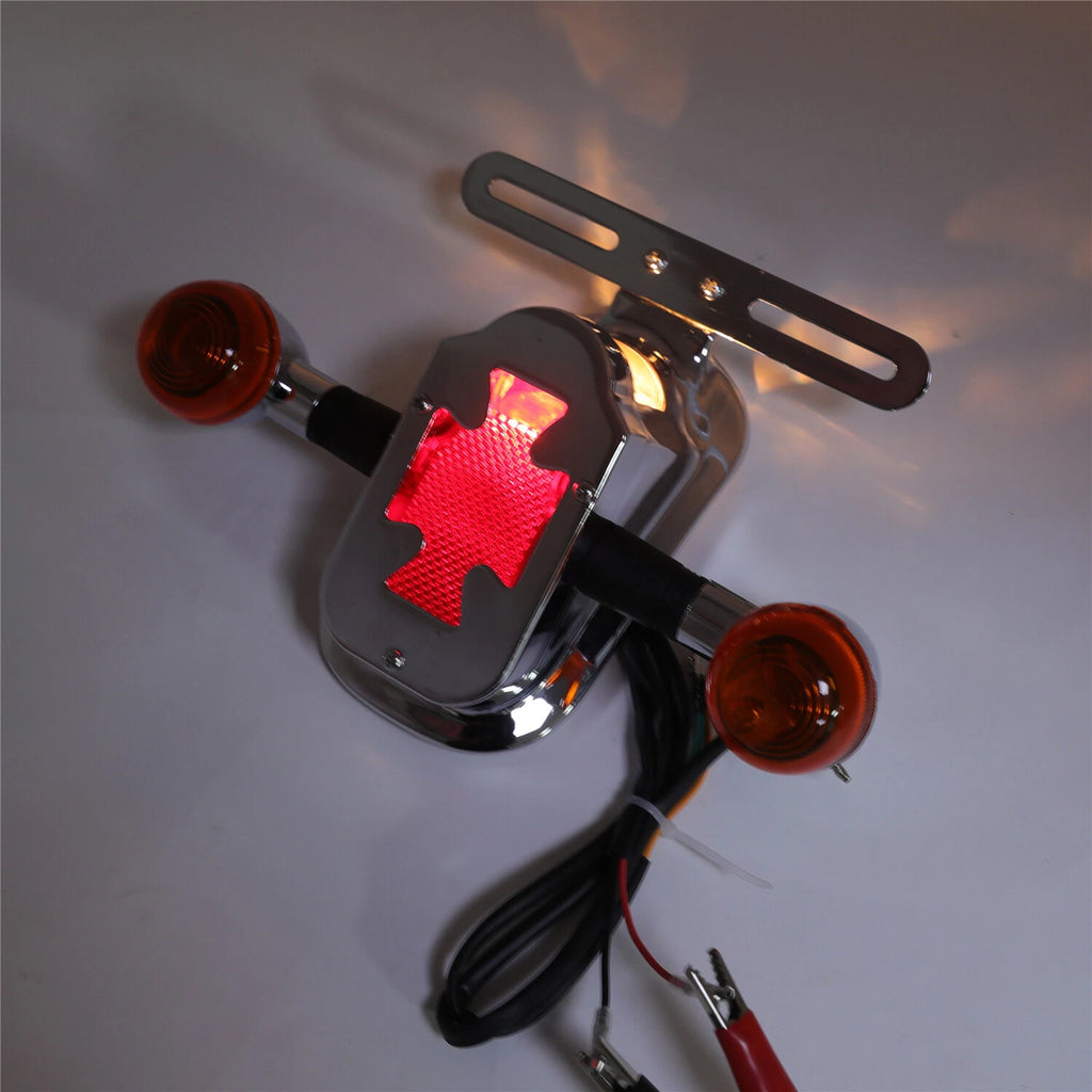 Chrome Metal Cross Tail Light Brake Light Turn Signal for Harley Big Twin