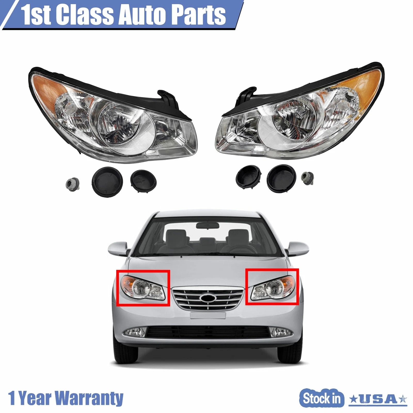 Set of 2 Front Headlights for Hyundai Elantra (2007–2009)