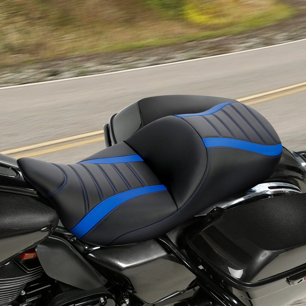 2X Black Blue Driver Rider Passenger Seat for Harley Touring Glide (2009–2023)