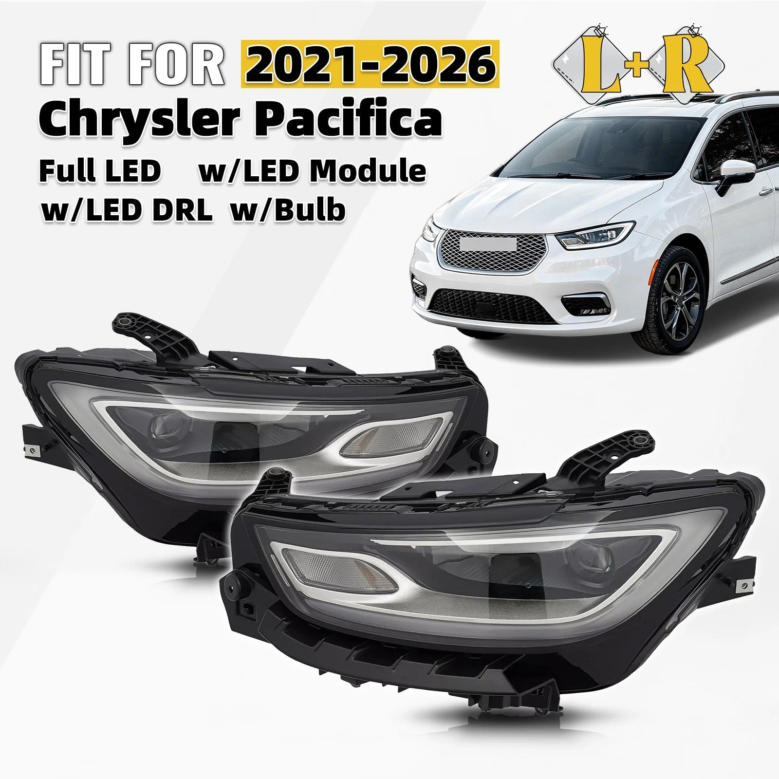 LED Projector Headlights for Chrysler Pacifica (2021–2026) Left + Right