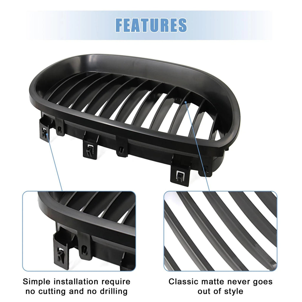 Matte Black Grille for BMW E60 E61 528i 535i 525i 530i 530xi 545i M5 (2003–2009)