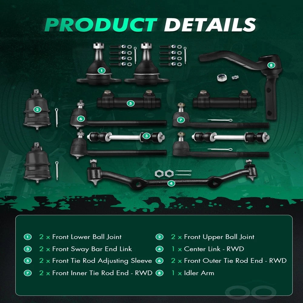14pcs Front Suspension Kit for GMC Sonoma RWD (1996–2004) Tie Rod Ends