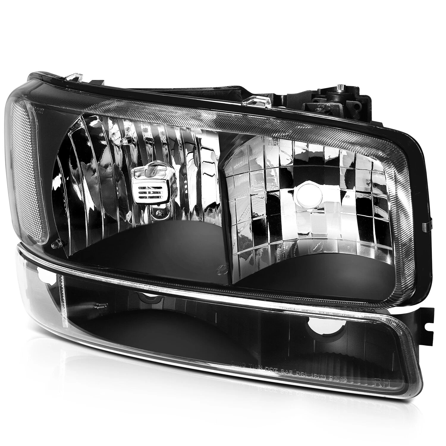 Headlight Assembly for GMC Sierra 1500-3500 (1999–2006) Black Housing