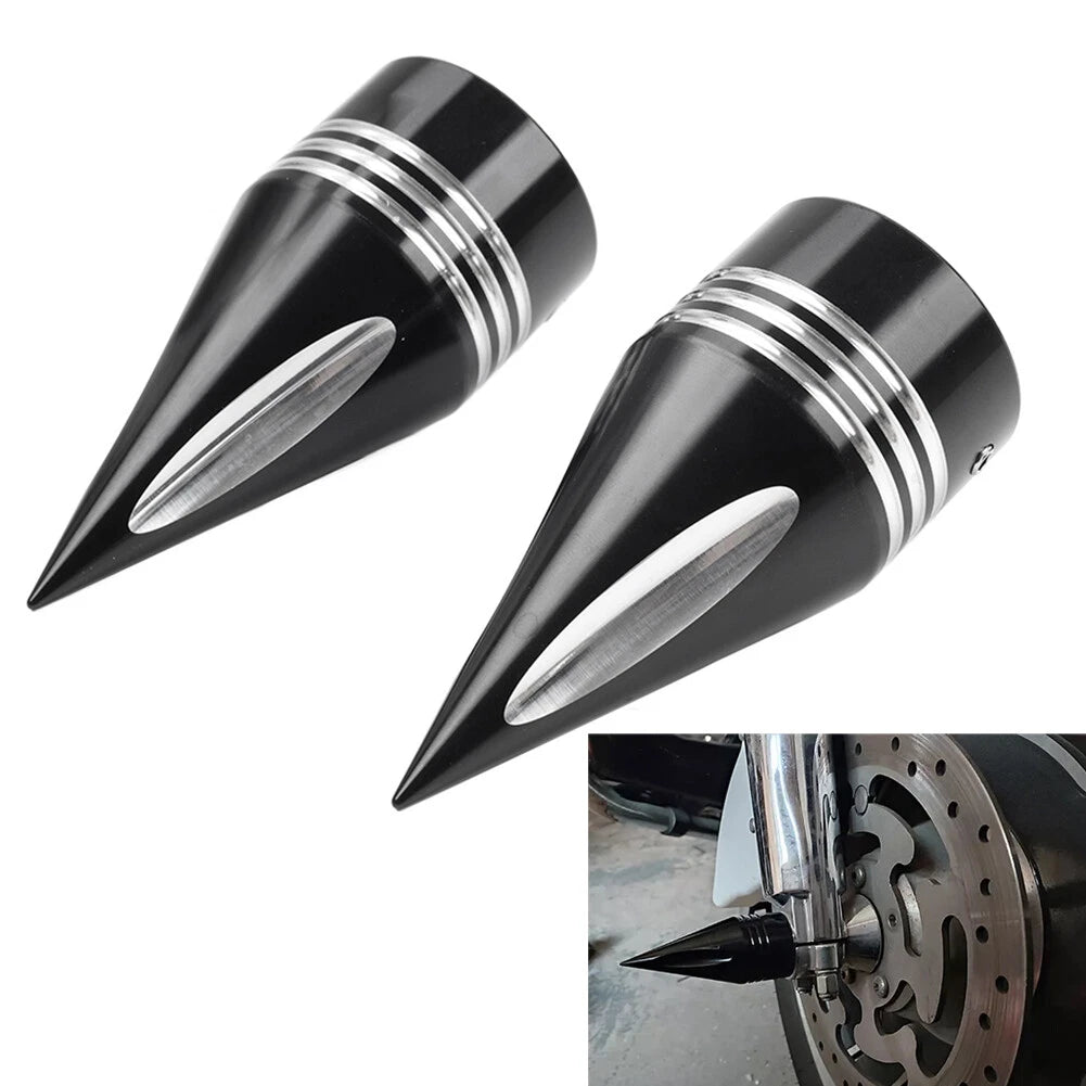 2pcs Black & White Spike Front Axle Cap Nut for Harley Touring Dyna Sportster (1200)