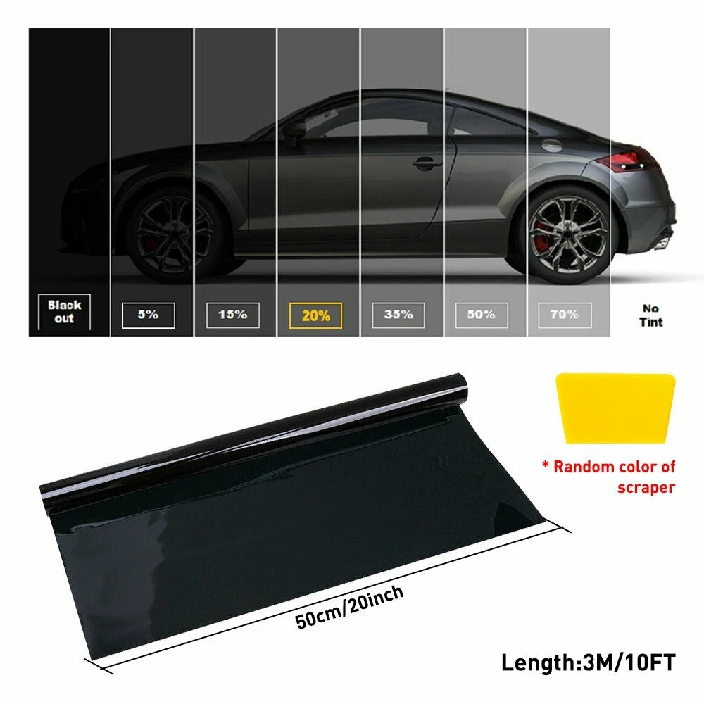 20" x 10FT Charcoal Black Window Tint Film for Car Glass (Uncut Roll)