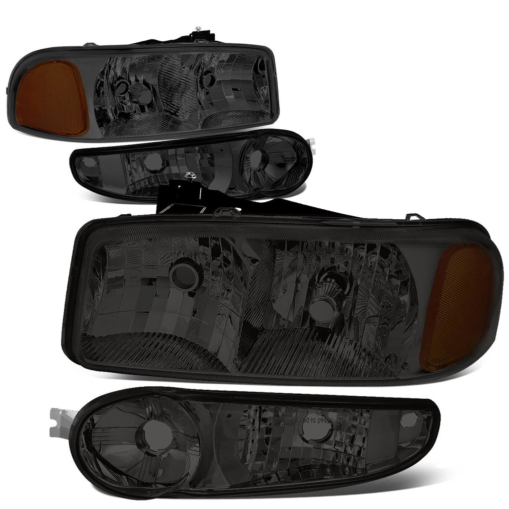 Pair of Smoked/Amber Side Headlights & Bumper Lamps for GMC Sierra/Yukon Denali (2001–2007)