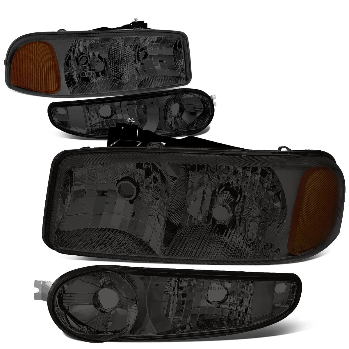 Pair of Smoked/Amber Side Headlights & Bumper Lamps for GMC Sierra/Yukon Denali (2001–2007)